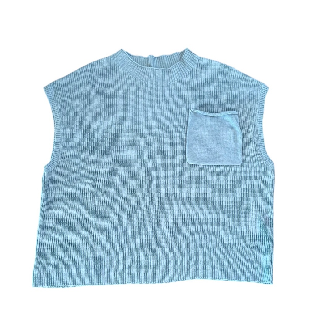 Cap Sleeve One Pocket Mockneck Sweater